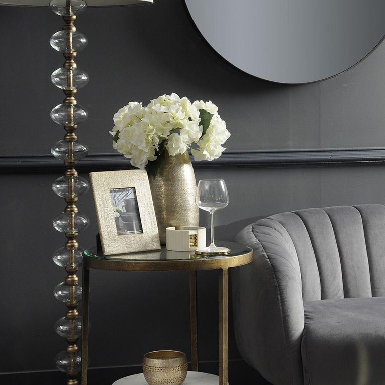 Nolita Side Table - Glass and White Marble - Round