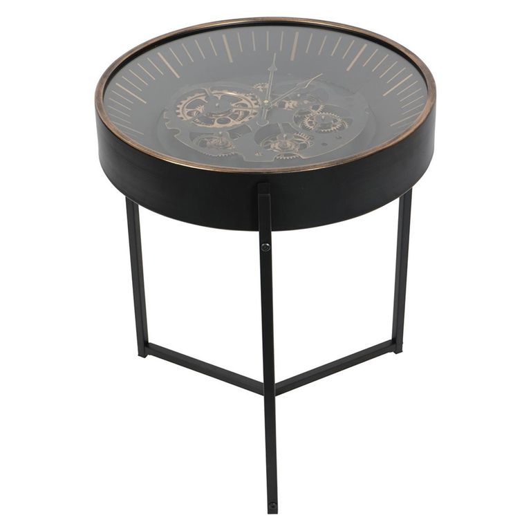 Palladium Side Table - Black and Gold Cogs - Round