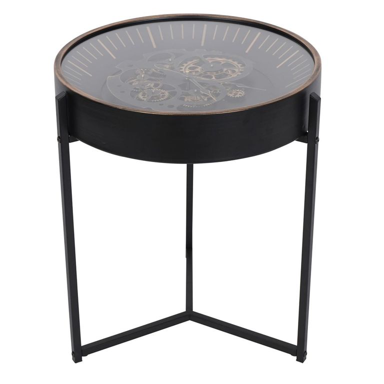 Palladium Side Table - Black and Gold Cogs - Round