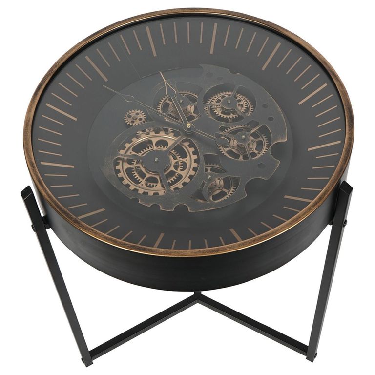Palladium Side Table - Black and Gold Cogs - Round