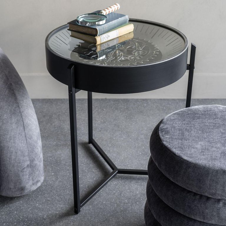 Palladium Side Table - Black and Nickel Cogs - Round