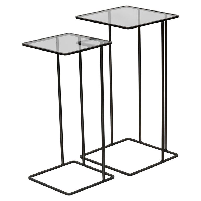 Salzburg Side Table - Glass and Bronze Metal - Square - Set of 2