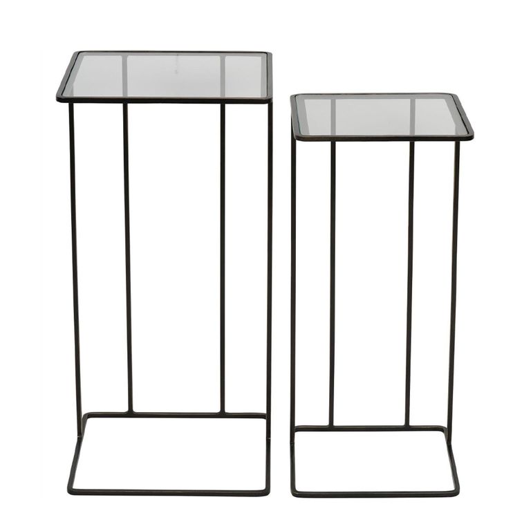 Salzburg Side Table - Glass and Bronze Metal - Square - Set of 2