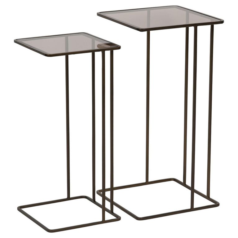 Salzburg Side Table - Glass and Gold Metal - Square - Set of 2