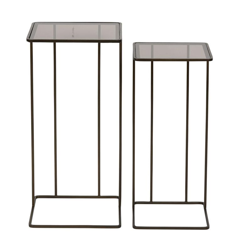 Salzburg Side Table - Glass and Gold Metal - Square - Set of 2
