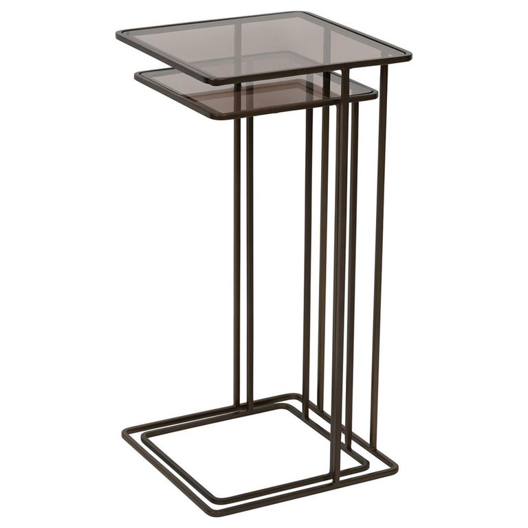 Salzburg Side Table - Glass and Gold Metal - Square - Set of 2