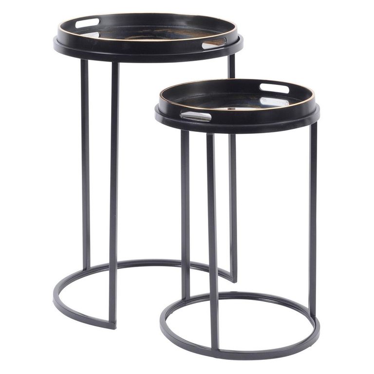 Swirl Side Tray Table - Gold and Black Metal - Round - Set of 2