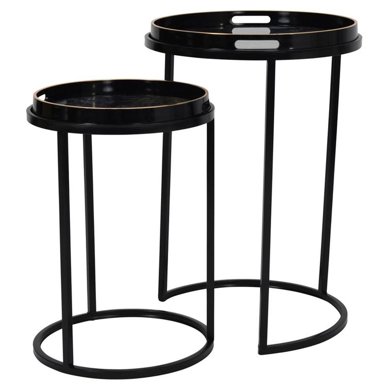 Vesuvius Side Tray Table - Black Metal - Round - Set of 2
