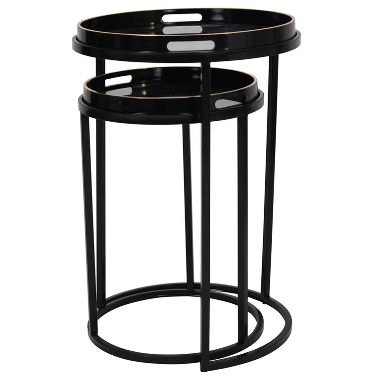 Vesuvius Side Tray Table - Black Metal - Round - Set of 2