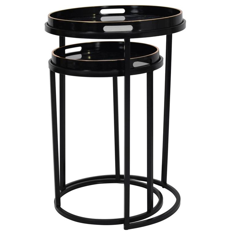 Vesuvius Side Tray Table - Black Metal - Round - Set of 2