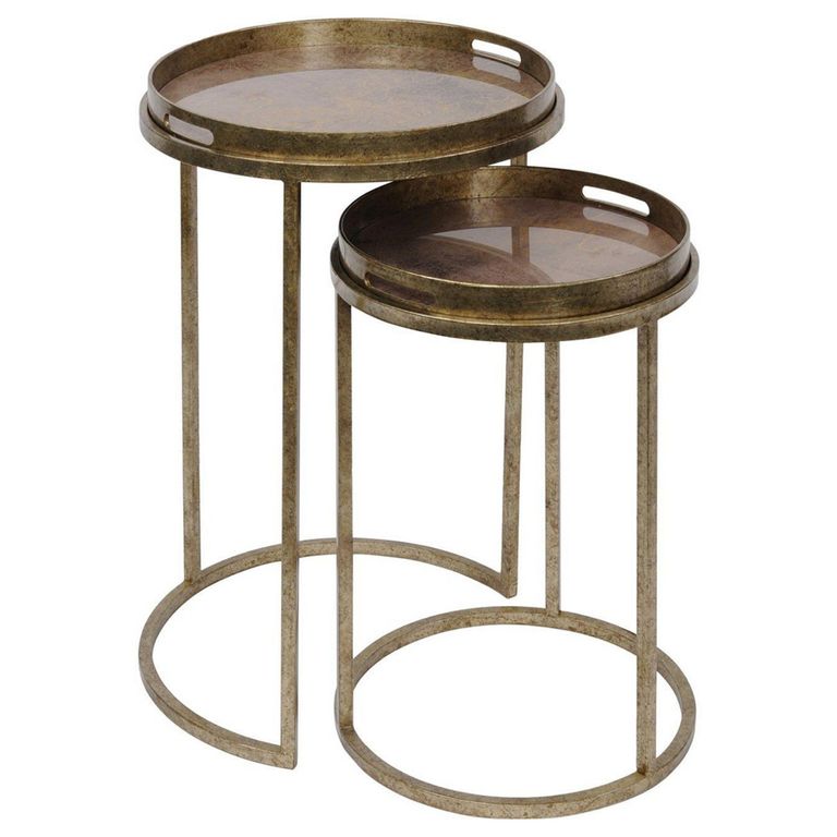 Vienna Side Tray Table - Gold Atlas Metal - Round - Set of 2