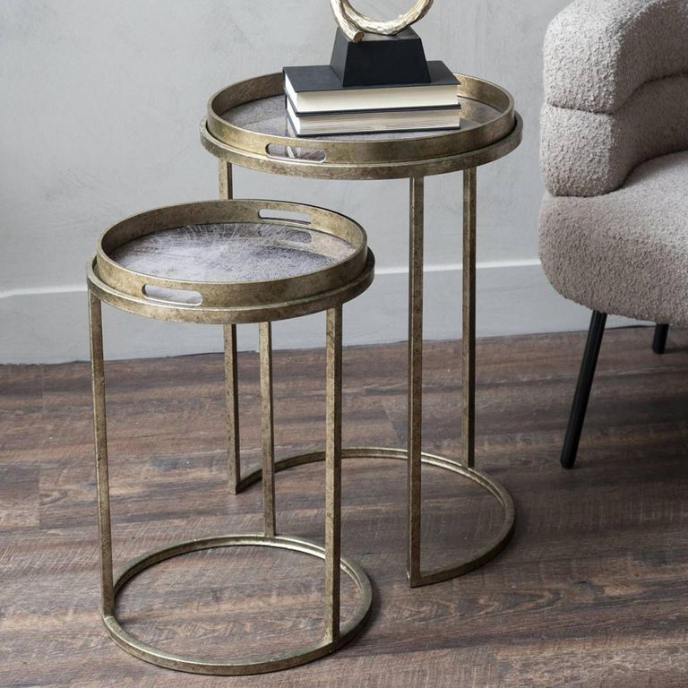 Vienna Side Tray Table - Gold Atlas Metal - Round - Set of 2
