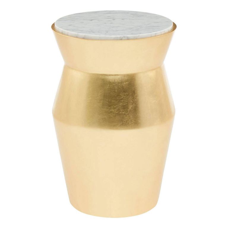 Lino Side Table - Large Drum - White Marble with Gold Metal