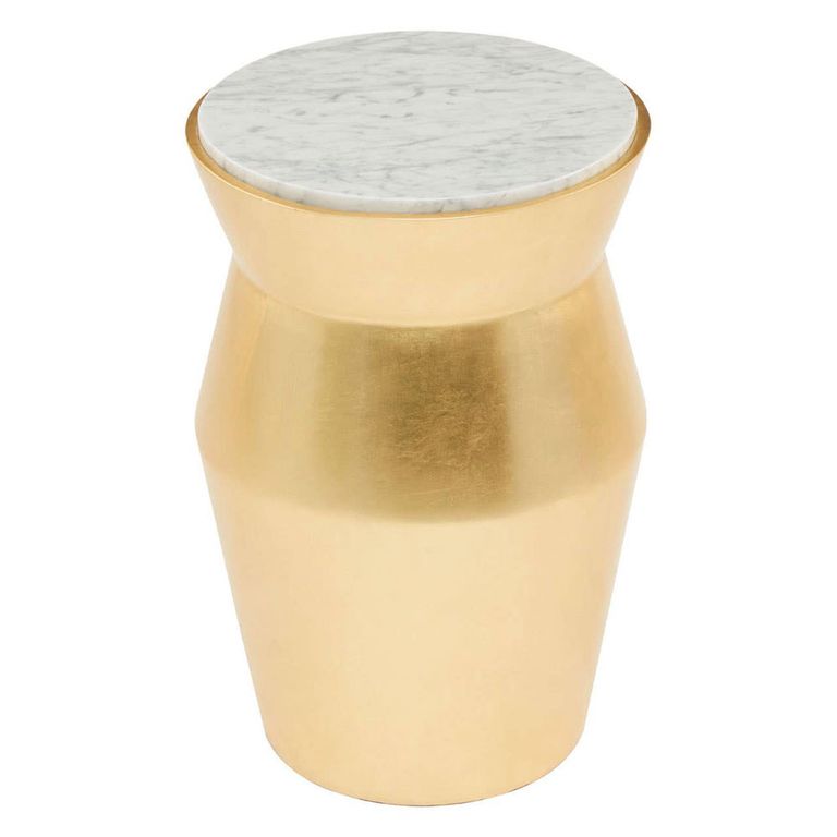 Lino Side Table - Large Drum - White Marble with Gold Metal