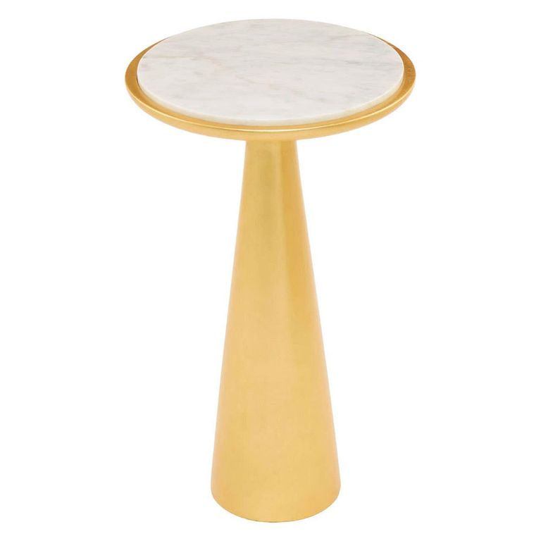Lino Side Table - Large Round - White Marble with Gold Metal