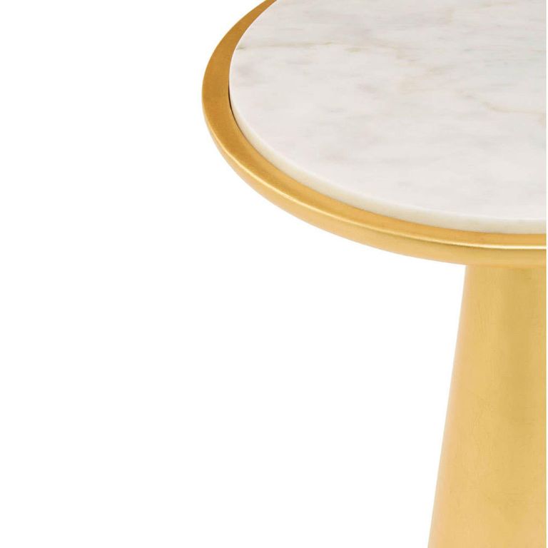 Lino Side Table - Large Round - White Marble with Gold Metal