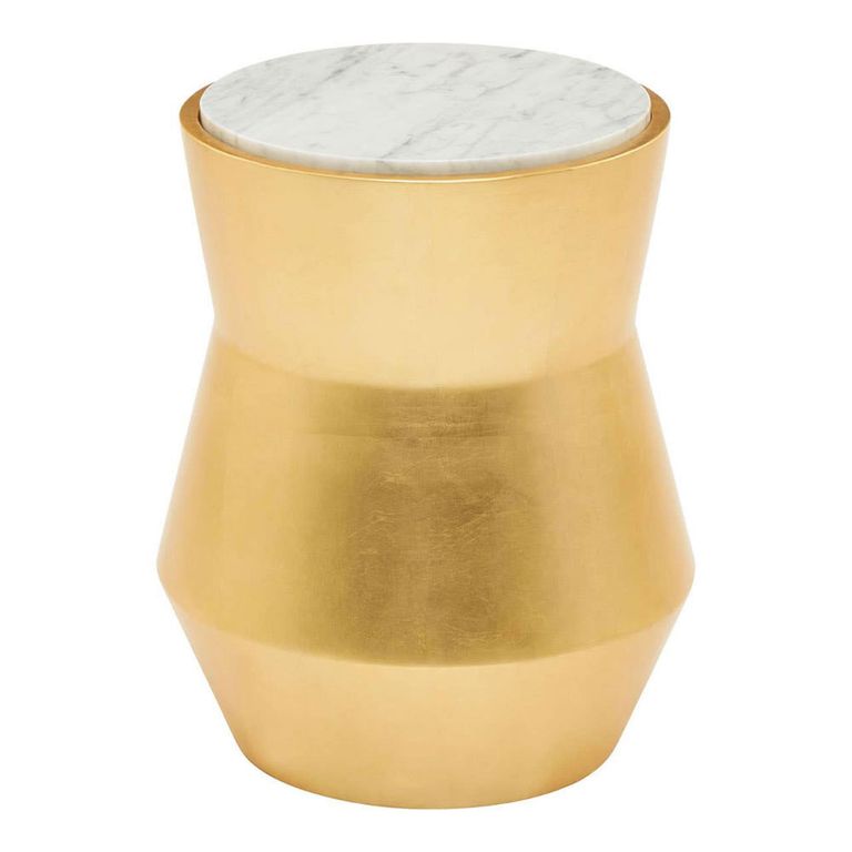 Lino Side Table - Small Drum - White Marble with Gold Metal