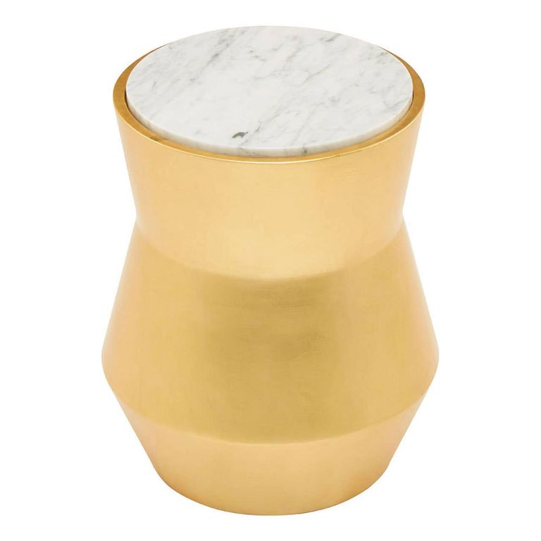 Lino Side Table - Small Drum - White Marble with Gold Metal