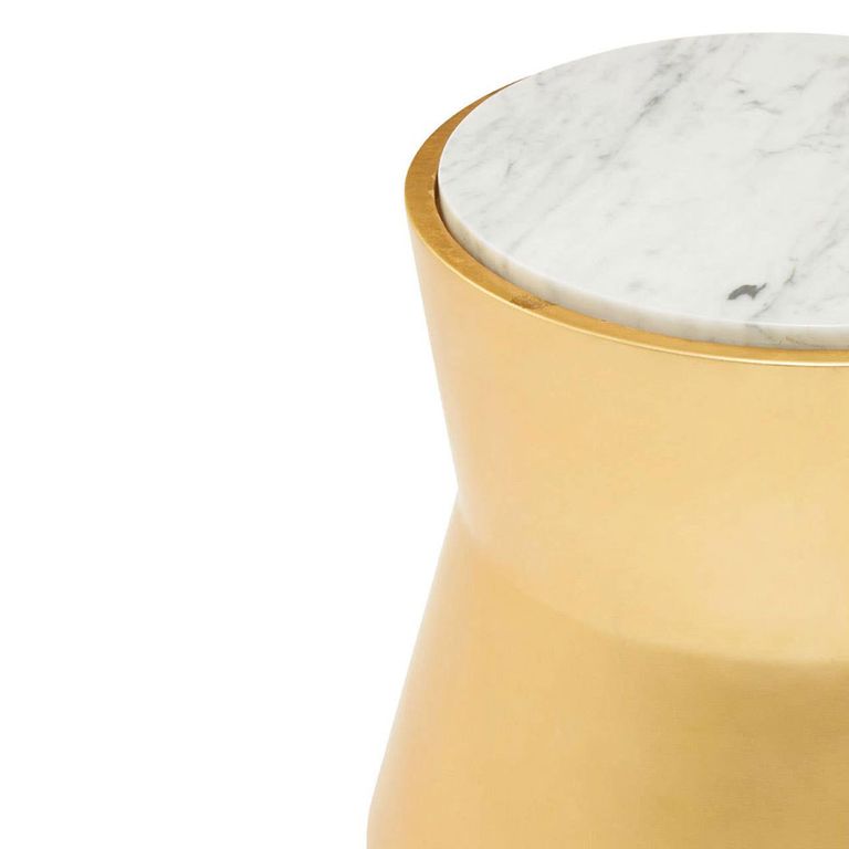 Lino Side Table - Small Drum - White Marble with Gold Metal
