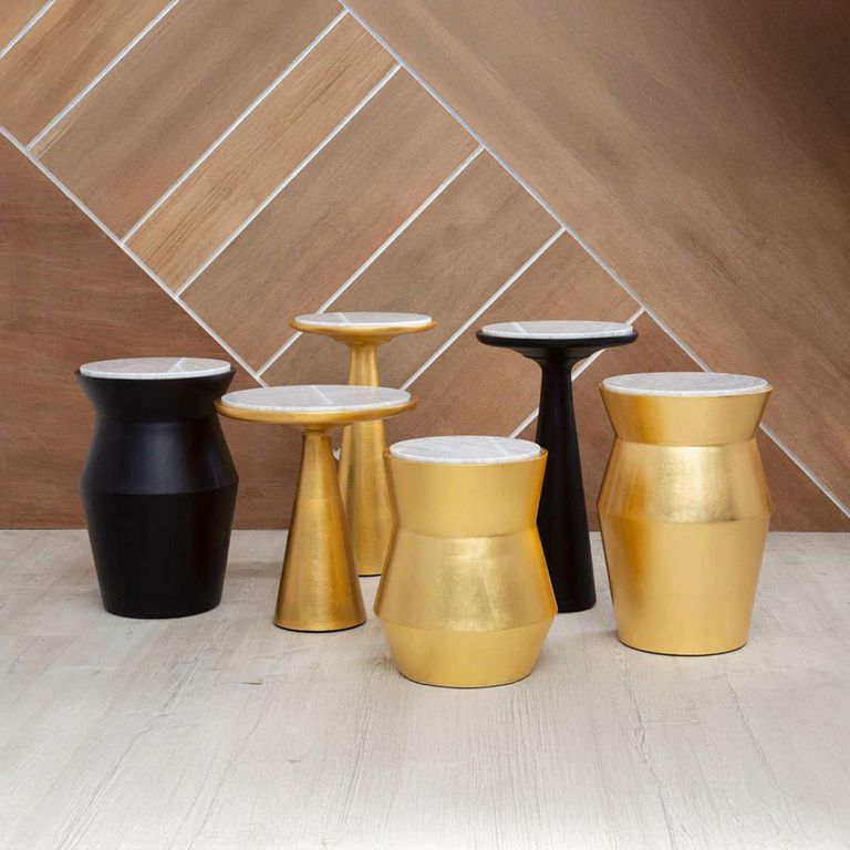 Lino Side Table - Small Drum - White Marble with Gold Metal