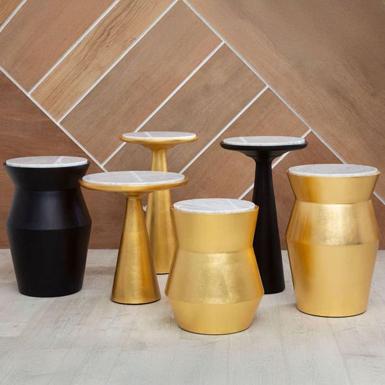 Lino Side Table - Small Round - White Marble with Gold Metal