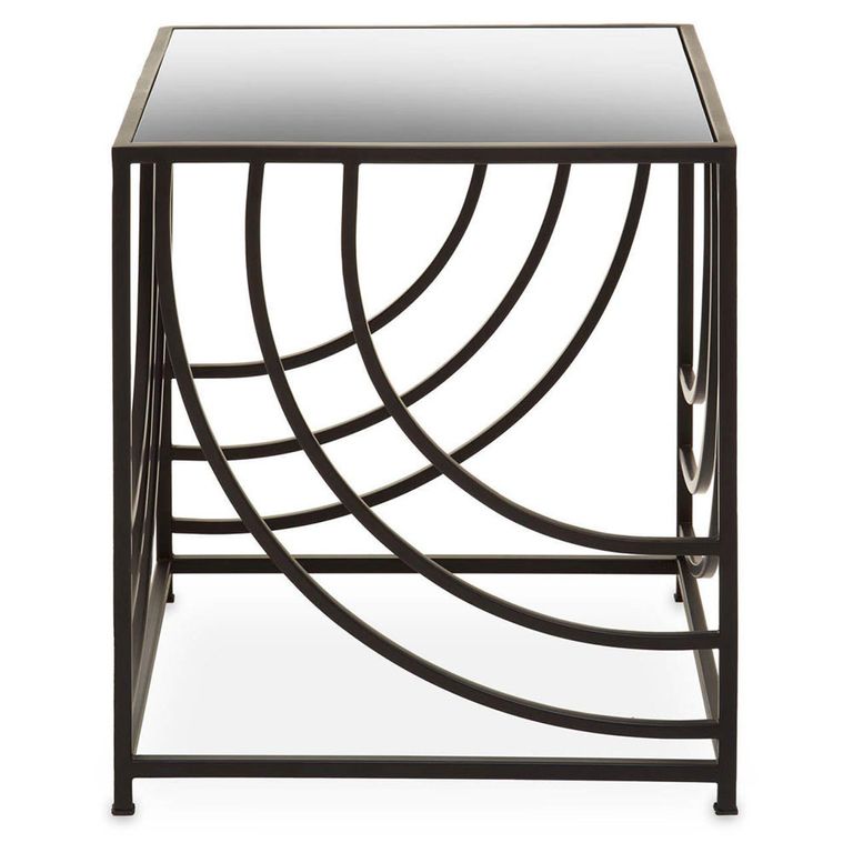Logan Side Table - Square - Mirrored with Black Metal