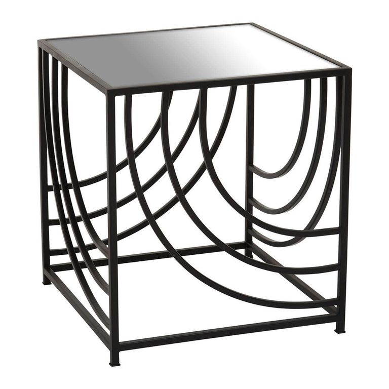 Logan Side Table - Square - Mirrored with Black Metal
