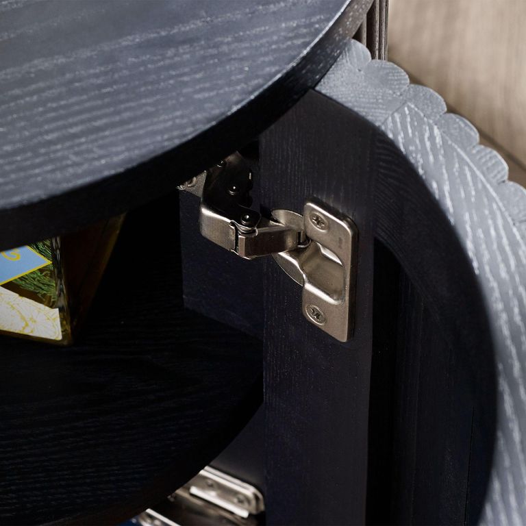 Louis Side Table - 1 Door - Round - Black - Fluted Base