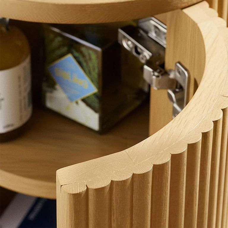 Louis Side Table - 1 Door - Round - Light Oak Effect - Fluted Base