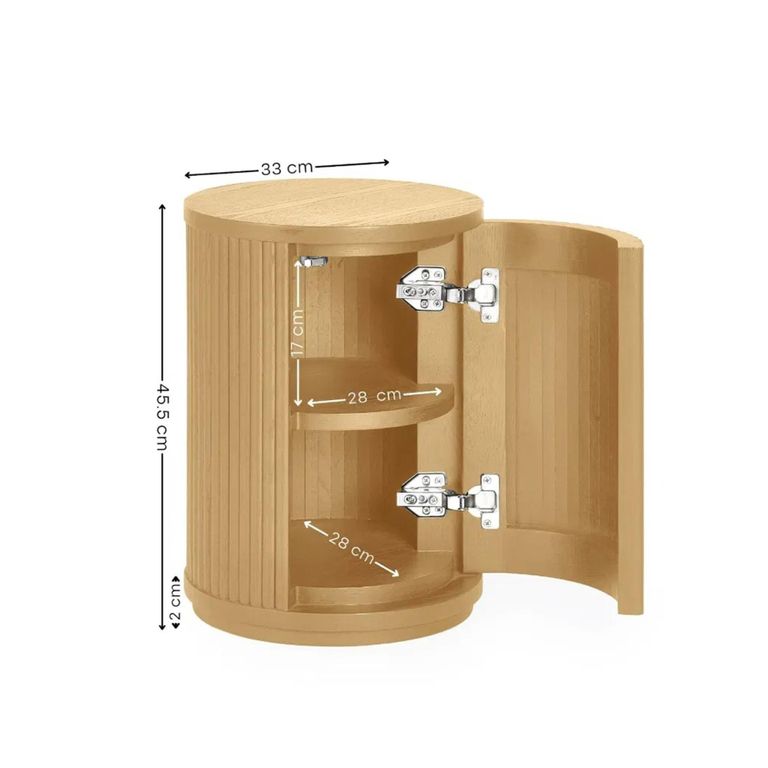 Louis Side Table - 1 Door - Round - Light Oak Effect - Fluted Base