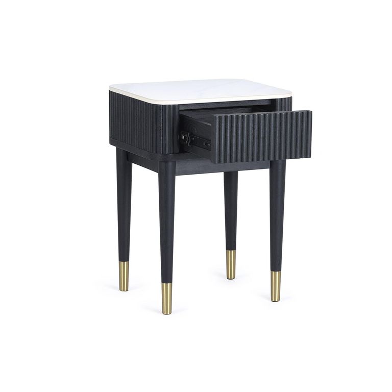 Louis Lamp Table - 1 Drawer - White Ceramic Top - Black Fluted Base