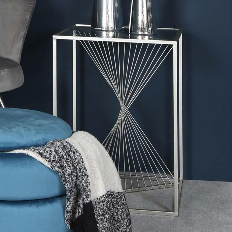 Luna End Table - Square - Clear Glass and Silver Metal