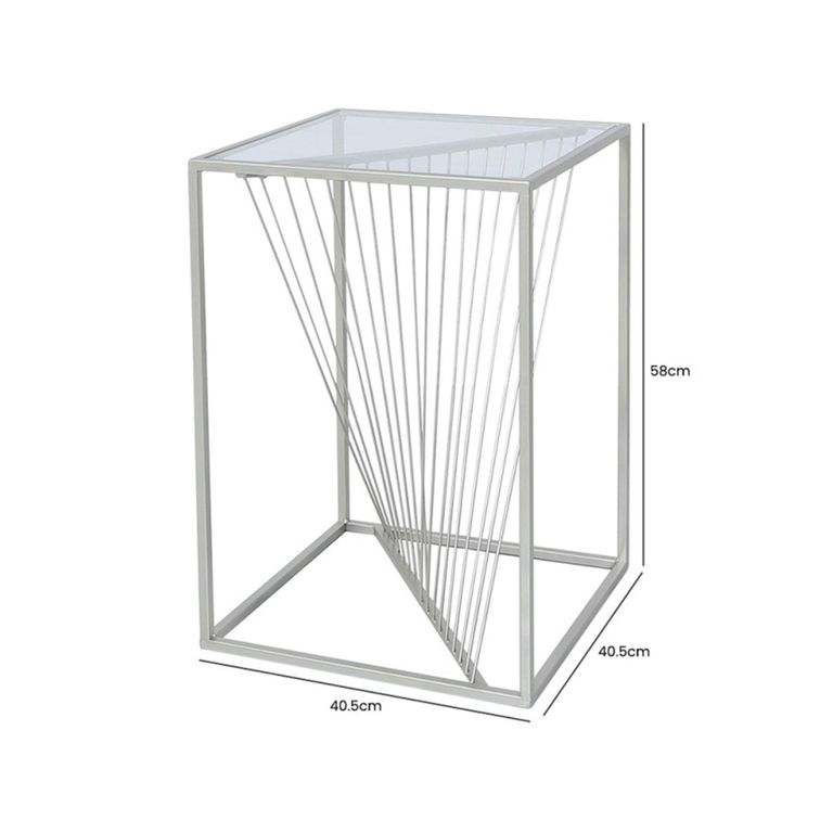 Luna End Table - Square - Clear Glass and Silver Metal