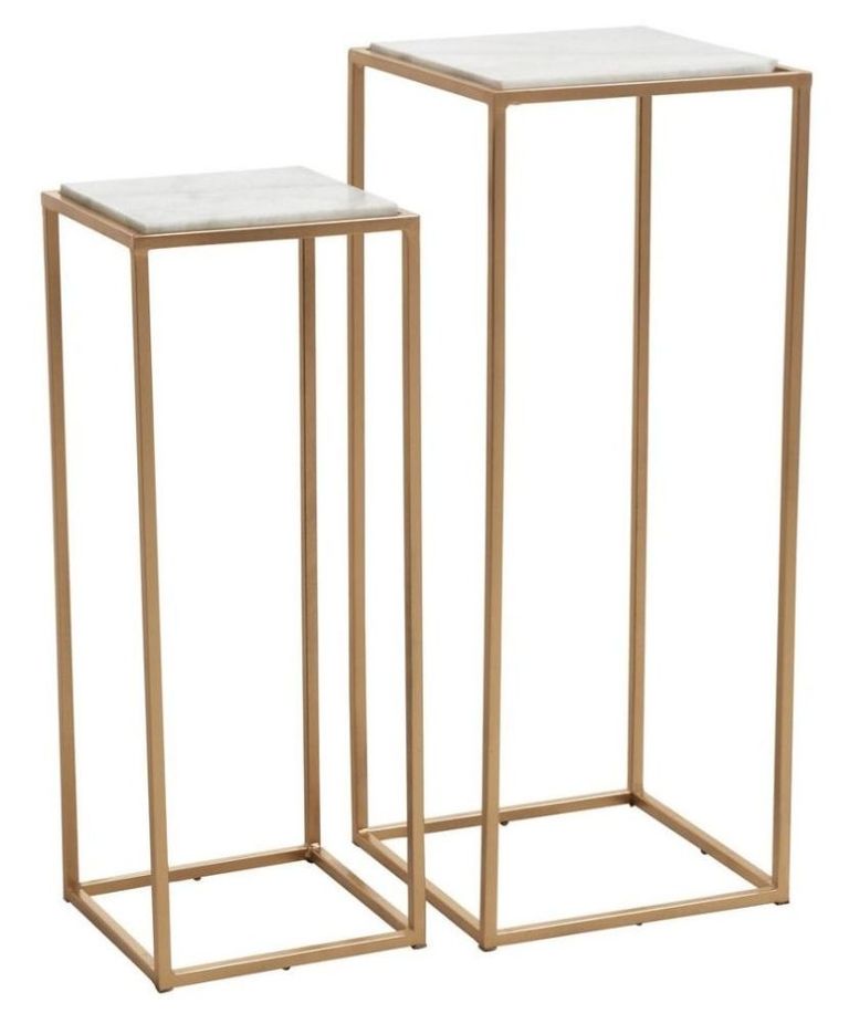 Mandoli Side Table - Set of 2 - White Marble and Gold - Square