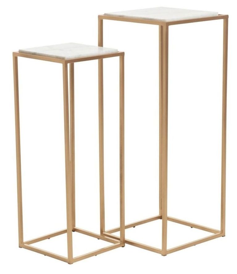 Mandoli Side Table - Set of 2 - White Marble and Gold - Square