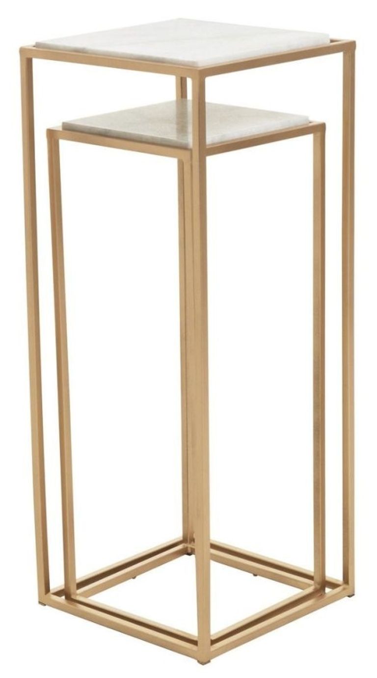 Mandoli Side Table - Set of 2 - White Marble and Gold - Square