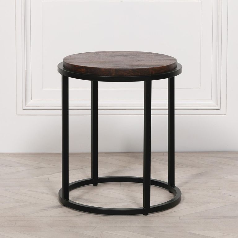 Mango Wood and Metal Side Table - Round - Occasional