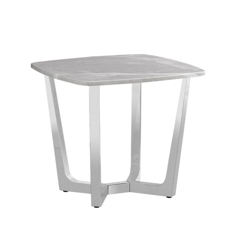 Meghan End Table - Square - Grey Marble and Chrome