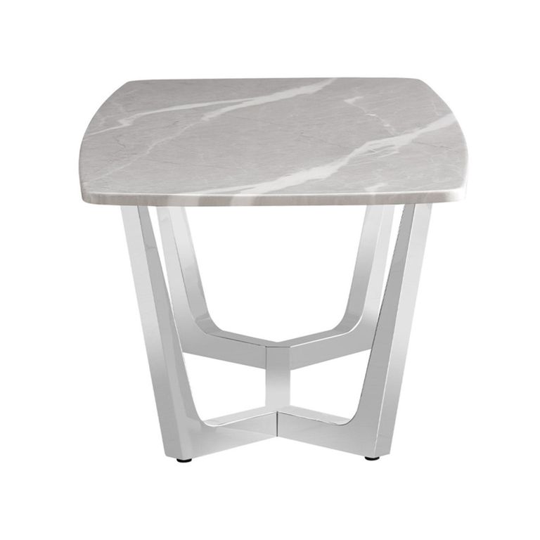 Meghan End Table - Square - Grey Marble and Chrome