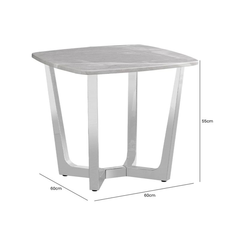 Meghan End Table - Square - Grey Marble and Chrome