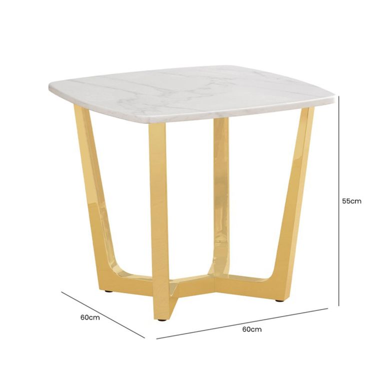 Meghan End Table - Square - White Marble Effect and Gold Metal