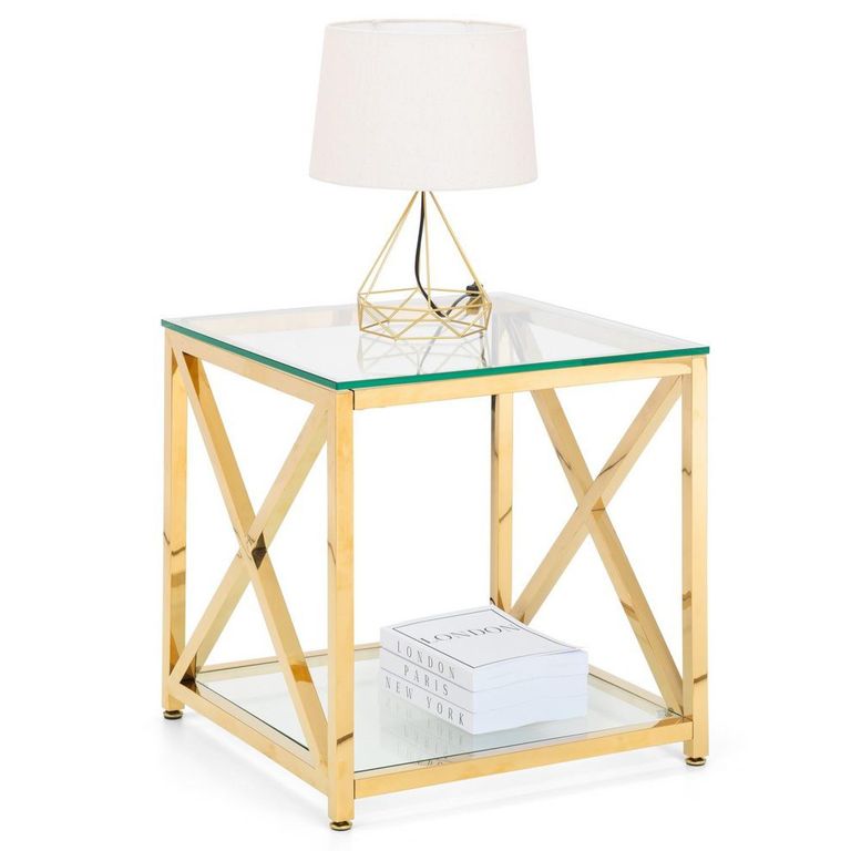 Miami Lamp Table - Square - Glass and Gold