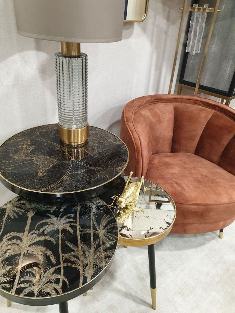 Palm Tree Round Side Table - Black