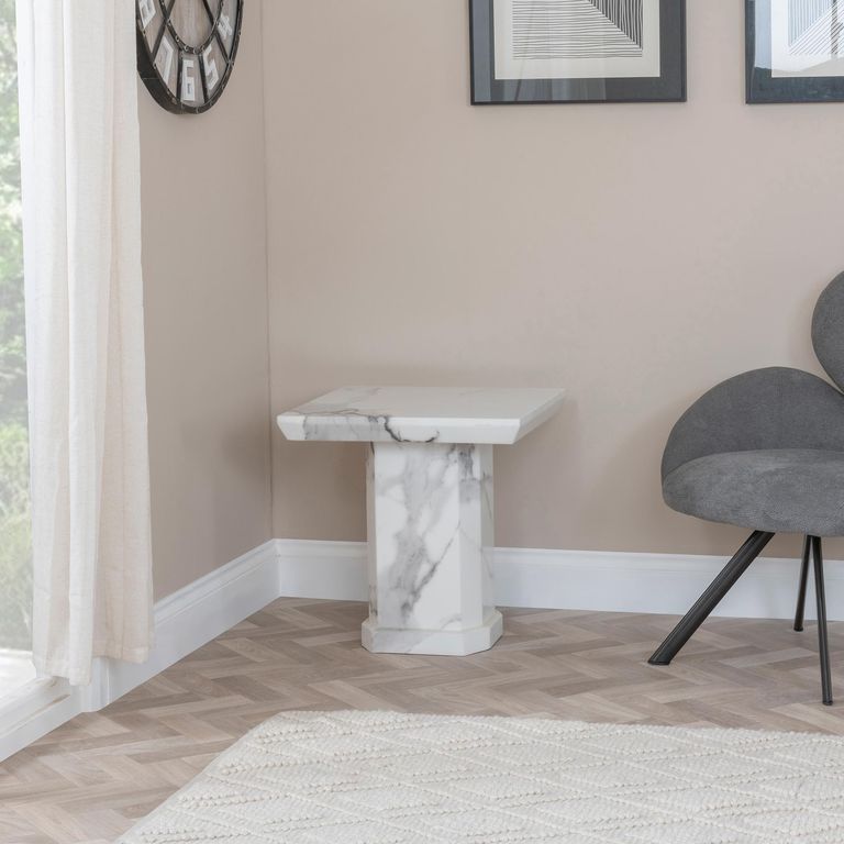 Naples White Marble Square Side Table