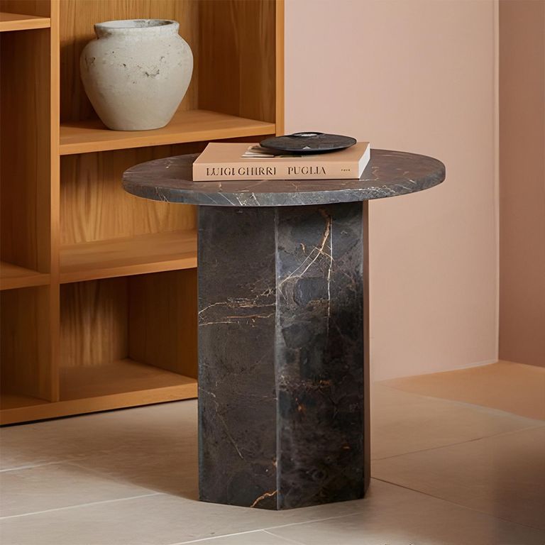Naxos Side Table - Round - Brown Marron Marble