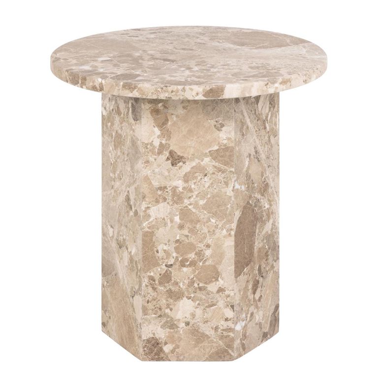 Naxos Side Table - Round - Latte Brown Marble