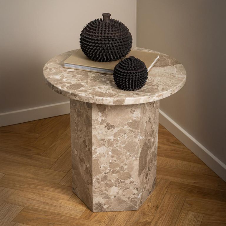 Naxos Side Table - Round - Latte Brown Marble