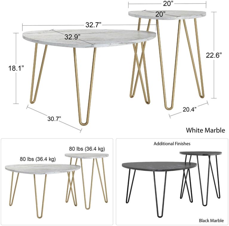 Nowata Athena Black Marble Effect Nesting of 2 Tables - 7021899COMNUK