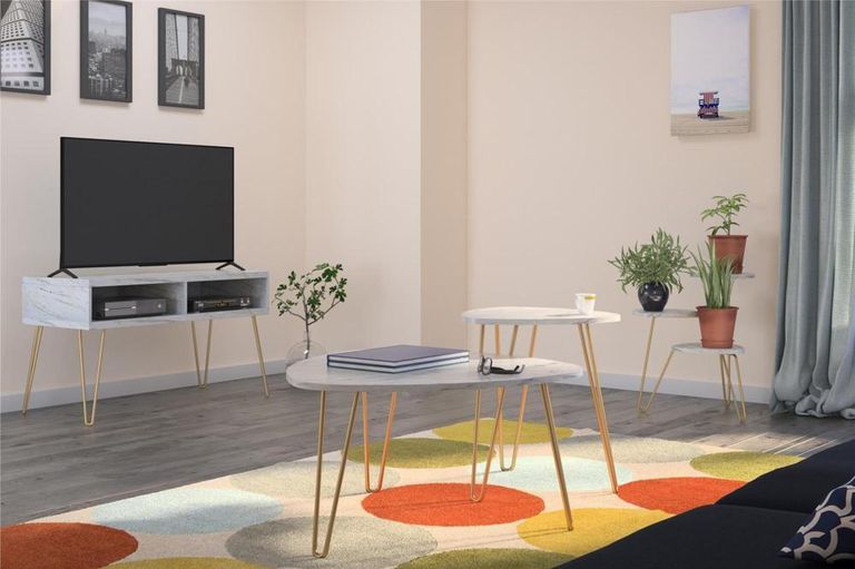 Nowata Athena White Marble Effect Nesting of 2 Tables - 7021891COMNUK