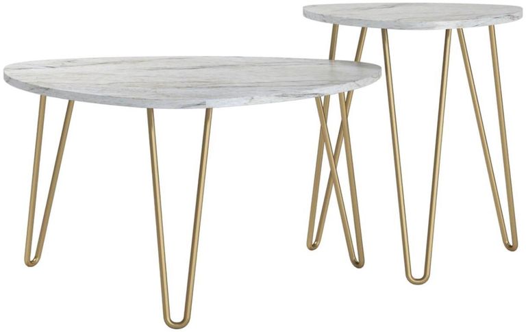 Nowata Athena White Marble Effect Nesting of 2 Tables - 7021891COMNUK